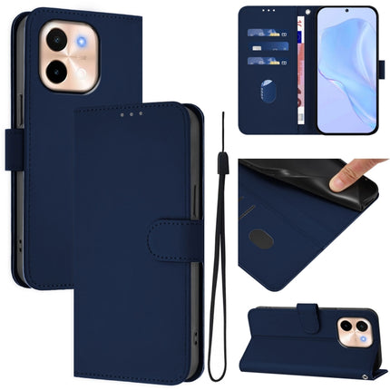 Skin Feel Solid Color Leather Phone Case with Lanyard, For vivo Y28 4G