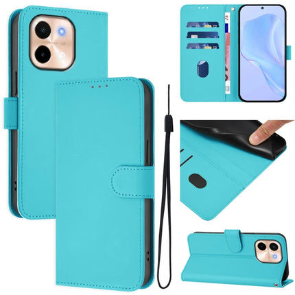 Skin Feel Solid Color Leather Phone Case with Lanyard, For vivo Y28 4G