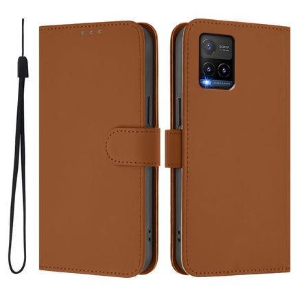 Skin Feel Solid Color Leather Phone Case with Lanyard, For vivo Y33S 4G Global / Y21 2021
