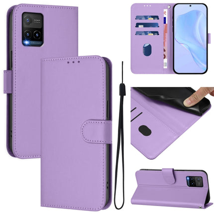 Skin Feel Solid Color Leather Phone Case with Lanyard, For vivo Y33S 4G Global / Y21 2021