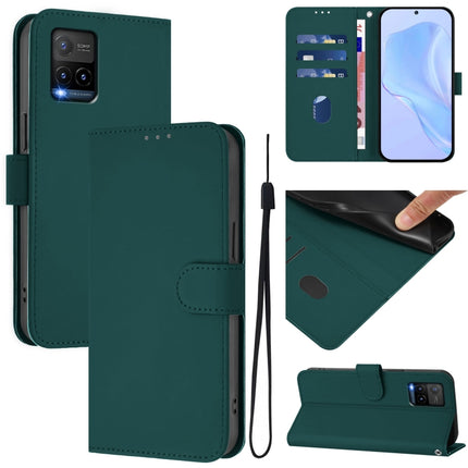 Skin Feel Solid Color Leather Phone Case with Lanyard, For vivo Y33S 4G Global / Y21 2021