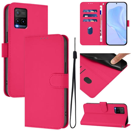 Skin Feel Solid Color Leather Phone Case with Lanyard, For vivo Y33S 4G Global / Y21 2021