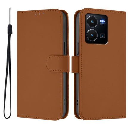 Skin Feel Solid Color Leather Phone Case with Lanyard, For vivo Y35 4G Global / Y22S 4G Global