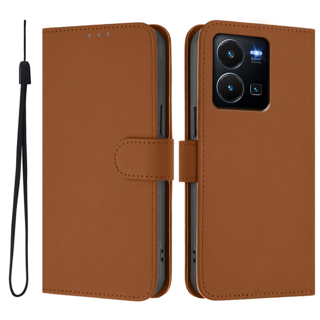 Skin Feel Solid Color Leather Phone Case with Lanyard, For vivo Y35 4G Global / Y22S 4G Global