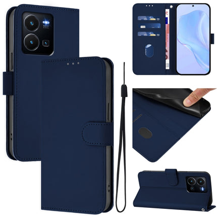 Skin Feel Solid Color Leather Phone Case with Lanyard, For vivo Y35 4G Global / Y22S 4G Global
