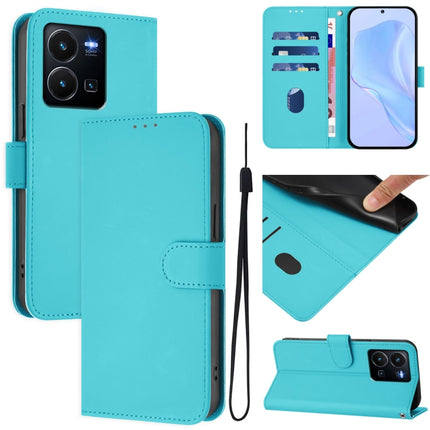 Skin Feel Solid Color Leather Phone Case with Lanyard, For vivo Y35 4G Global / Y22S 4G Global