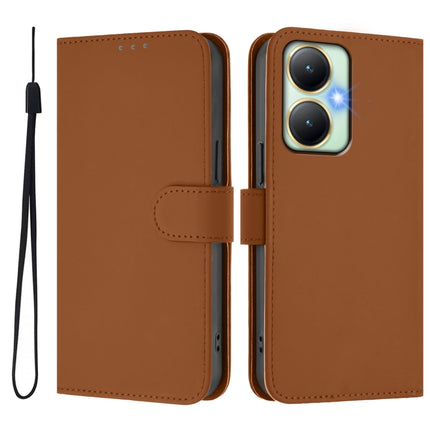 Skin Feel Solid Color Leather Phone Case with Lanyard, For vivo Y27 4G 2023 Global