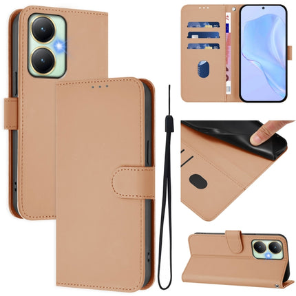 Skin Feel Solid Color Leather Phone Case with Lanyard, For vivo Y27 4G 2023 Global
