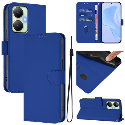 Skin Feel Solid Color Leather Phone Case with Lanyard, For vivo Y27 4G 2023 Global