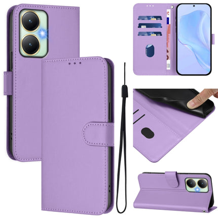 Skin Feel Solid Color Leather Phone Case with Lanyard, For vivo Y27 4G 2023 Global