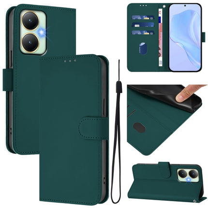 Skin Feel Solid Color Leather Phone Case with Lanyard, For vivo Y27 4G 2023 Global