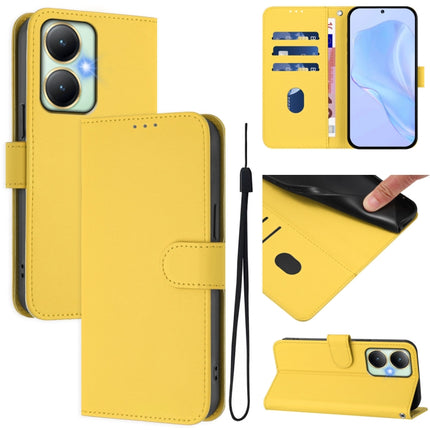 Skin Feel Solid Color Leather Phone Case with Lanyard, For vivo Y27 4G 2023 Global