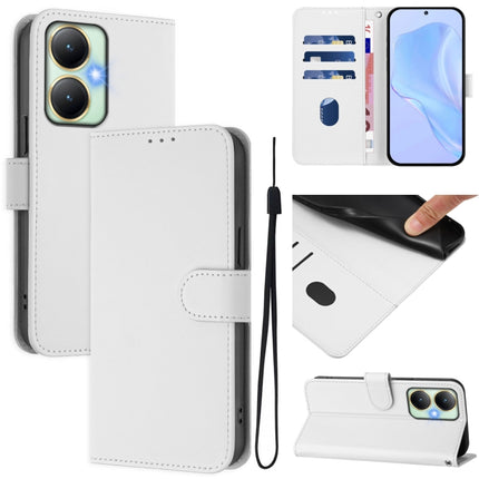 Skin Feel Solid Color Leather Phone Case with Lanyard, For vivo Y27 4G 2023 Global