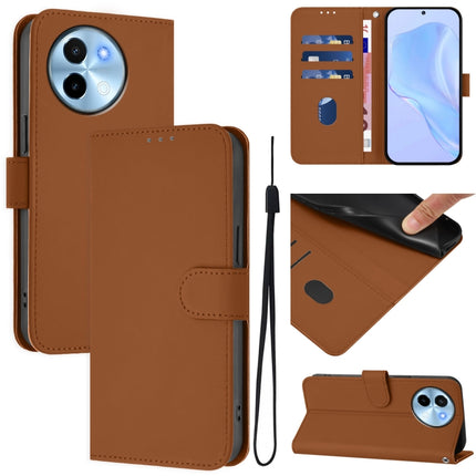Skin Feel Solid Color Leather Phone Case with Lanyard, For vivo Y38 5G / Y200i Global