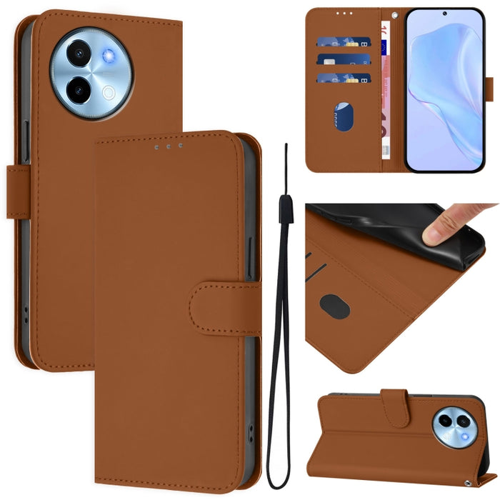 Skin Feel Solid Color Leather Phone Case with Lanyard, For vivo Y38 5G / Y200i Global