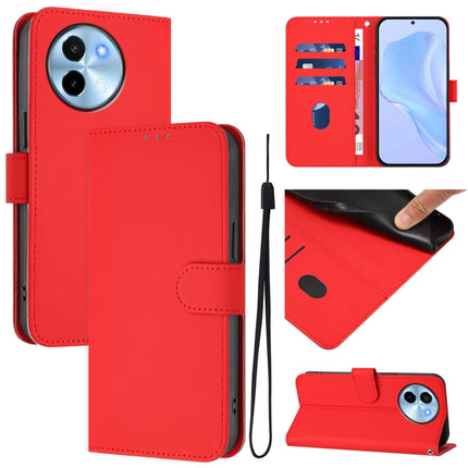 Skin Feel Solid Color Leather Phone Case with Lanyard, For vivo Y38 5G / Y200i Global