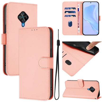 Skin Feel Solid Color Leather Phone Case with Lanyard, For vivo Y53S 4G / Y51A 2021