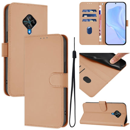 Skin Feel Solid Color Leather Phone Case with Lanyard, For vivo Y53S 4G / Y51A 2021