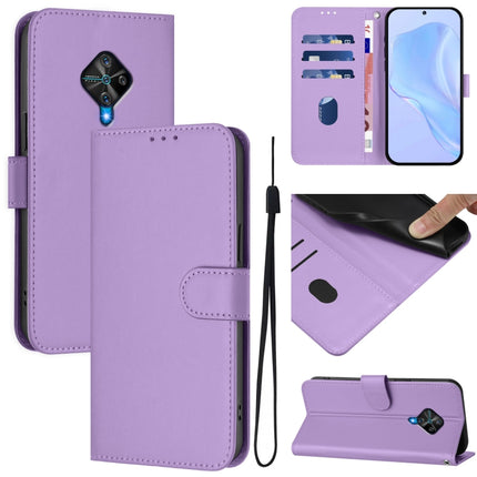 Skin Feel Solid Color Leather Phone Case with Lanyard, For vivo Y53S 4G / Y51A 2021