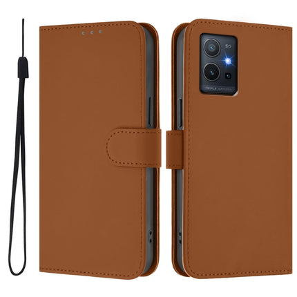 Skin Feel Solid Color Leather Phone Case with Lanyard, For vivo Y55S 2023 5G / Y55 5G Global