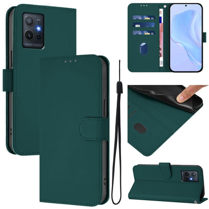 Skin Feel Solid Color Leather Phone Case with Lanyard, For vivo Y55S 2023 5G / Y55 5G Global