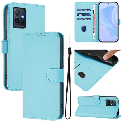 Skin Feel Solid Color Leather Phone Case with Lanyard, For vivo Y55S 2023 5G / Y55 5G Global