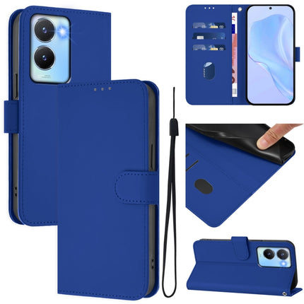 Skin Feel Solid Color Leather Phone Case with Lanyard, For vivo Y56 5G Global / Y16 4G Global