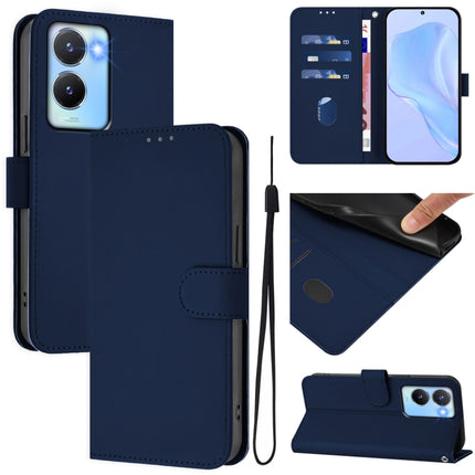 Skin Feel Solid Color Leather Phone Case with Lanyard, For vivo Y56 5G Global / Y16 4G Global