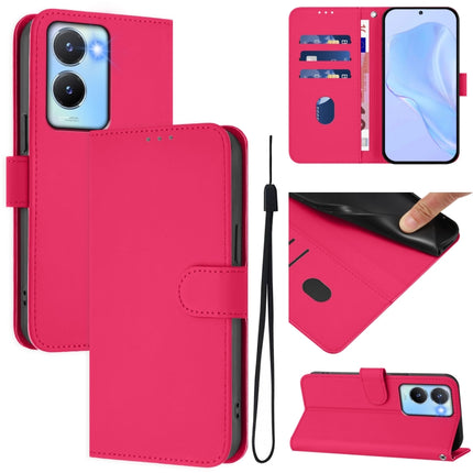 Skin Feel Solid Color Leather Phone Case with Lanyard, For vivo Y56 5G Global / Y16 4G Global