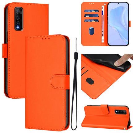 Skin Feel Solid Color Leather Phone Case with Lanyard, For vivo Y70S