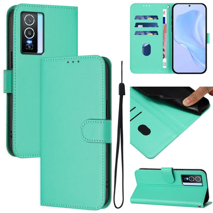 Skin Feel Solid Color Leather Phone Case with Lanyard, For vivo Y76 5G