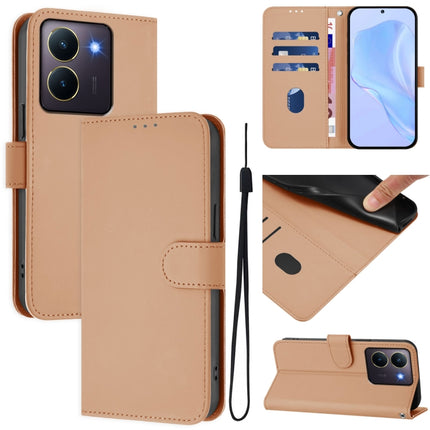 Skin Feel Solid Color Leather Phone Case with Lanyard, For vivo Y36 5G Global / Y36 4G Global
