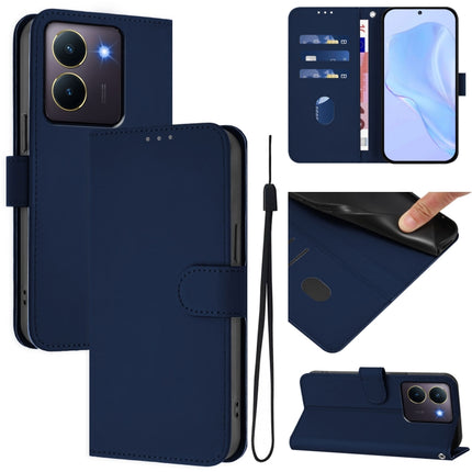 Skin Feel Solid Color Leather Phone Case with Lanyard, For vivo Y36 5G Global / Y36 4G Global