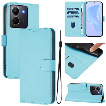 Skin Feel Solid Color Leather Phone Case with Lanyard, For vivo Y36 5G Global / Y36 4G Global