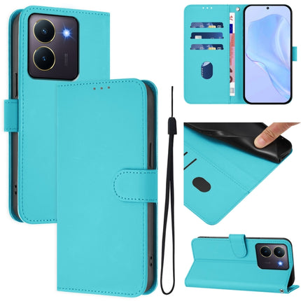 Skin Feel Solid Color Leather Phone Case with Lanyard, For vivo Y36 5G Global / Y36 4G Global