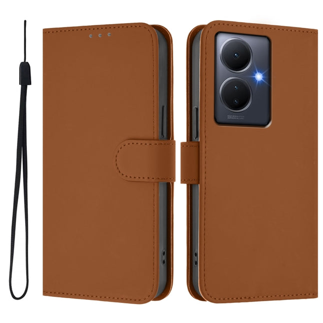 Skin Feel Solid Color Leather Phone Case with Lanyard, For vivo Y78 5G Global / V29 Lite