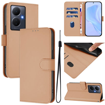 Skin Feel Solid Color Leather Phone Case with Lanyard, For vivo Y78 5G Global / V29 Lite