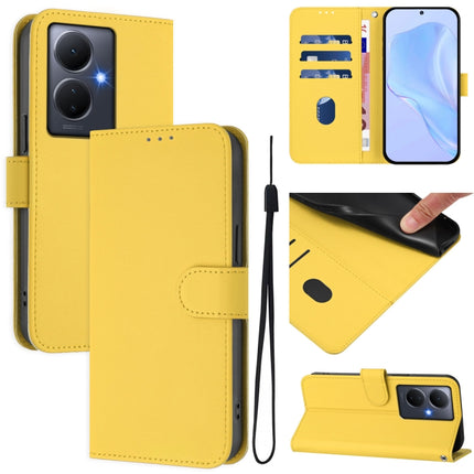 Skin Feel Solid Color Leather Phone Case with Lanyard, For vivo Y78 5G Global / V29 Lite