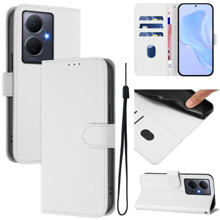 Skin Feel Solid Color Leather Phone Case with Lanyard, For vivo Y78 5G Global / V29 Lite
