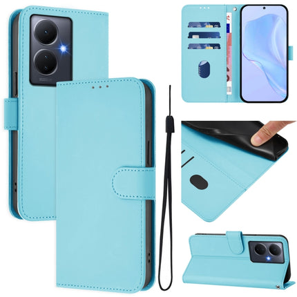 Skin Feel Solid Color Leather Phone Case with Lanyard, For vivo Y78 5G Global / V29 Lite