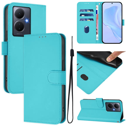 Skin Feel Solid Color Leather Phone Case with Lanyard, For vivo Y78 5G Global / V29 Lite