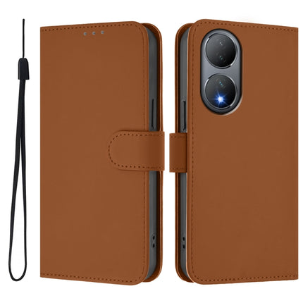 Skin Feel Solid Color Leather Phone Case with Lanyard, For vivo Y100 5G Global