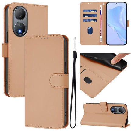 Skin Feel Solid Color Leather Phone Case with Lanyard, For vivo Y100 5G Global