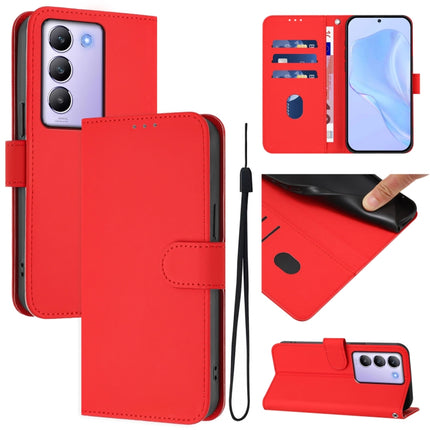 Skin Feel Solid Color Leather Phone Case with Lanyard, For vivo Y100 5G IDN / V40 SE 5G