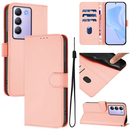 Skin Feel Solid Color Leather Phone Case with Lanyard, For vivo Y100 5G IDN / V40 SE 5G