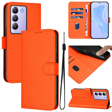 Skin Feel Solid Color Leather Phone Case with Lanyard, For vivo Y100 5G IDN / V40 SE 5G