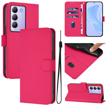 Skin Feel Solid Color Leather Phone Case with Lanyard, For vivo Y100 5G IDN / V40 SE 5G