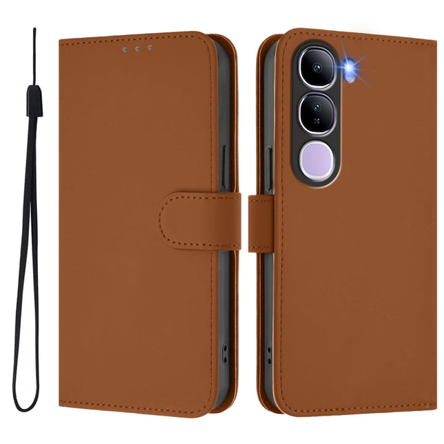 Skin Feel Solid Color Leather Phone Case with Lanyard, For vivo V40 Lite 5G IDN