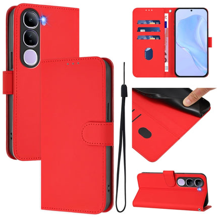Skin Feel Solid Color Leather Phone Case with Lanyard, For vivo V40 Lite 5G IDN
