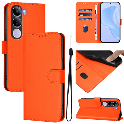 Skin Feel Solid Color Leather Phone Case with Lanyard, For vivo V40 Lite 5G IDN